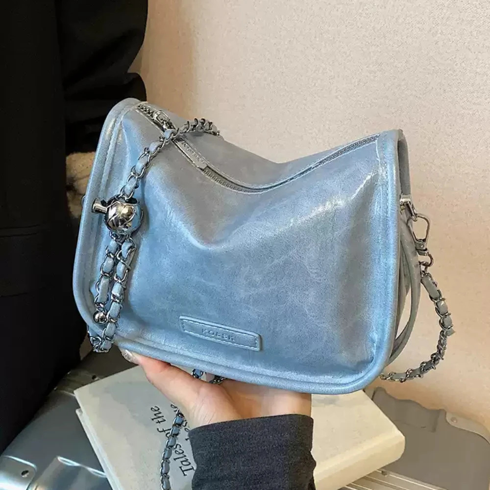 Women Glossy PU Soft Crossbody Bag Fashion Solid Color Hand-Held Versatile Packs Commute All-Match One Shoulder Bags 250605