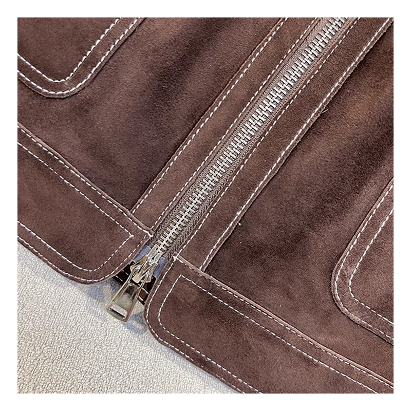 Top layer sheepskin suede genuine leather jacket