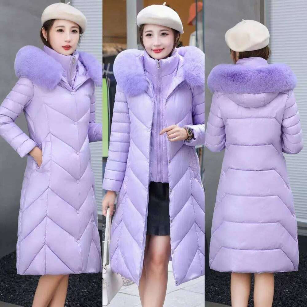 Winter Hooded Fur Collar Long Parkas Thick Warm Down Cotton Padded Jacket 2025 New Women Casual Hoodies Coat Female Outwear