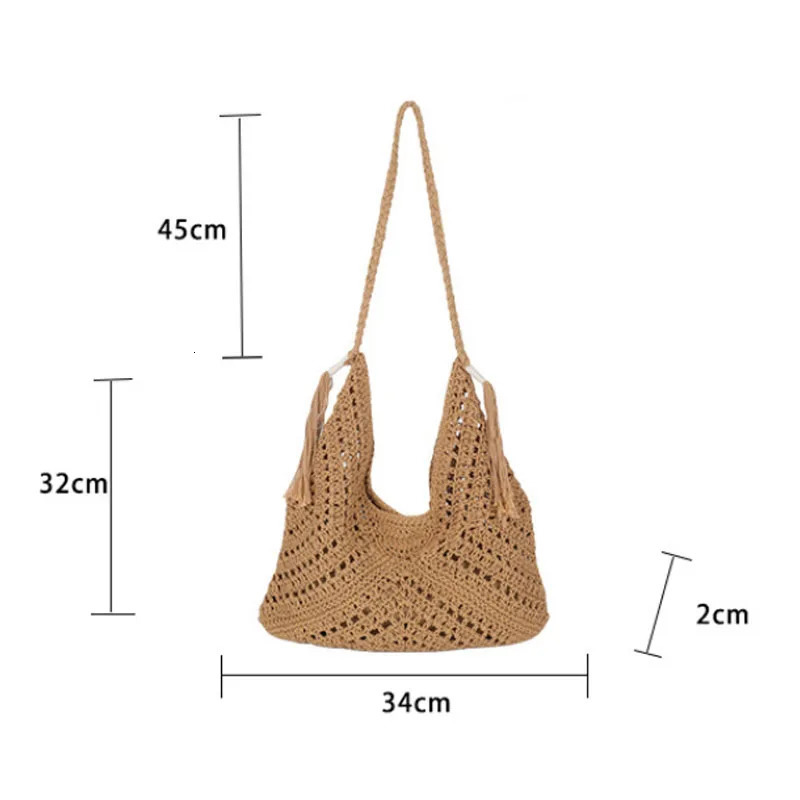 Crochet 2IN1 Shoulder Bag Set For Women Raffia Boho Rattan Summer Beach Vacation Tote Bags Knitted n Handbags Female 250605