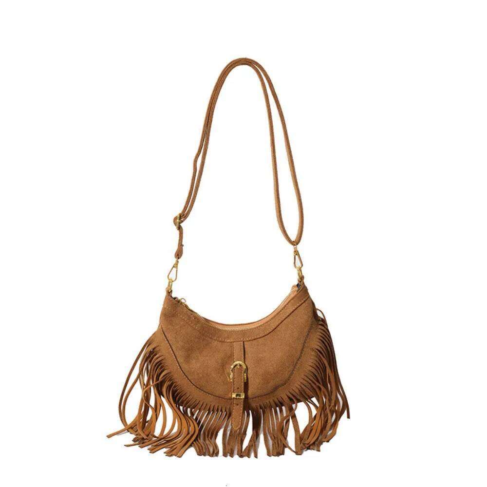 Frosted Tassel Moon Vintage Shoulder Crossbody Bag For Women Fashion Dumpling Bags Ladies Travel Purse Handbags