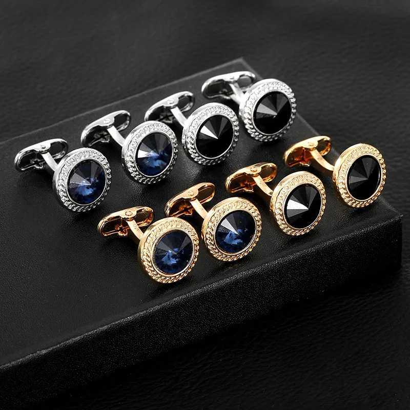 High Grade Mens Jewelry Luxury Zircon Cufflinks Classic Round Shirt Cuff Buttons Alloy Wedding Suit Accessories Business Gift W250606