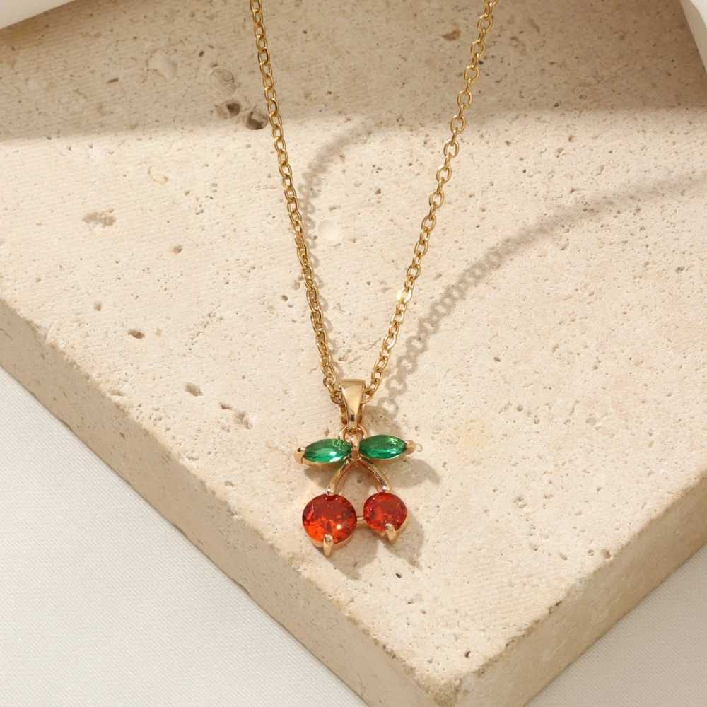 Cherry Pendant Necklace for Women 2025 New Personality Fashion Golden Necklace Wedding Jewelry Accessories Y250605