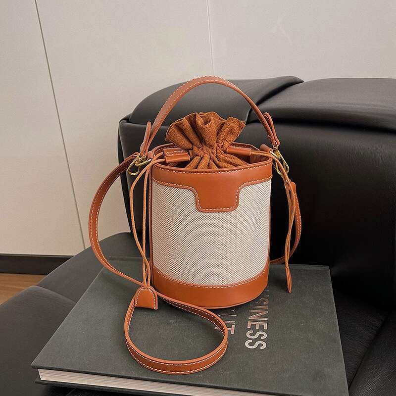 Color-Block Handheld Bucket for Women 2025 New Trendy Fashion Cylinder Single Shoulder Crossbody Bag