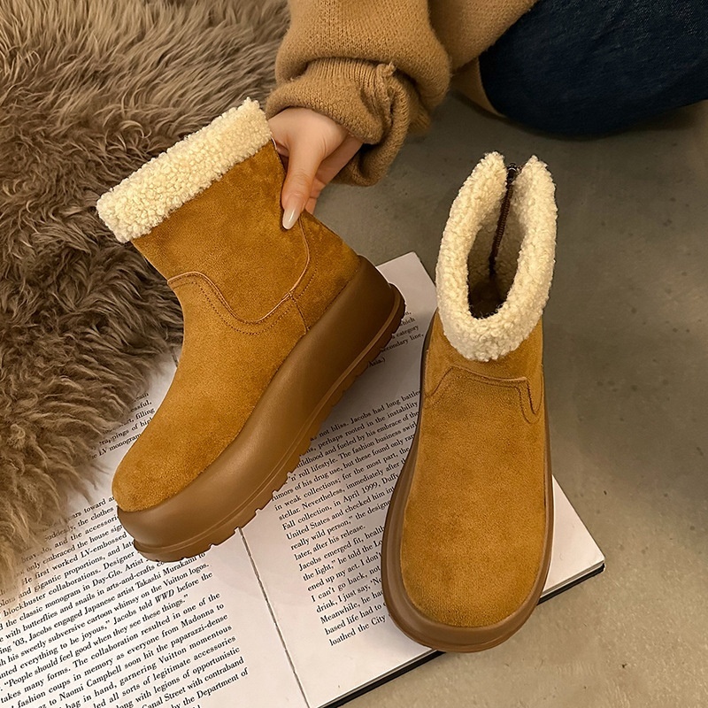 2025 free shipping autumn and winter new female designer retro warm snow boots with thick velvet sole and anti slip cotton shoes