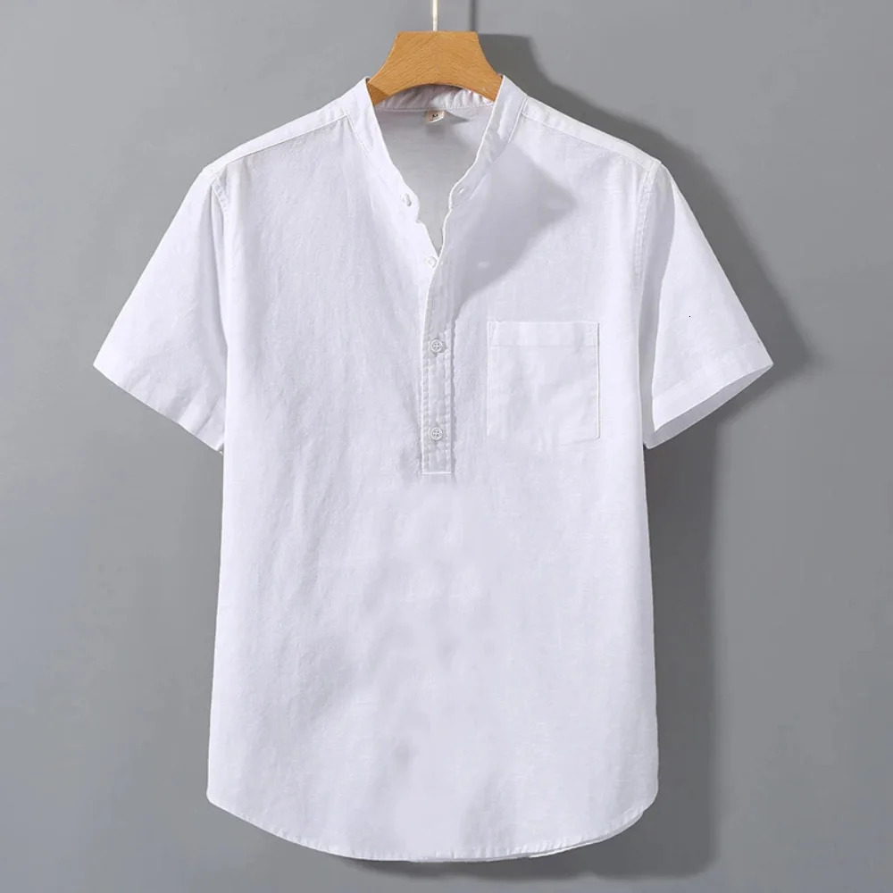 Mens Summer Short Sleeve Solid Color T-shirt Pocket Button Shirts Daily High Street Wear Simple Comfortable Style 250605