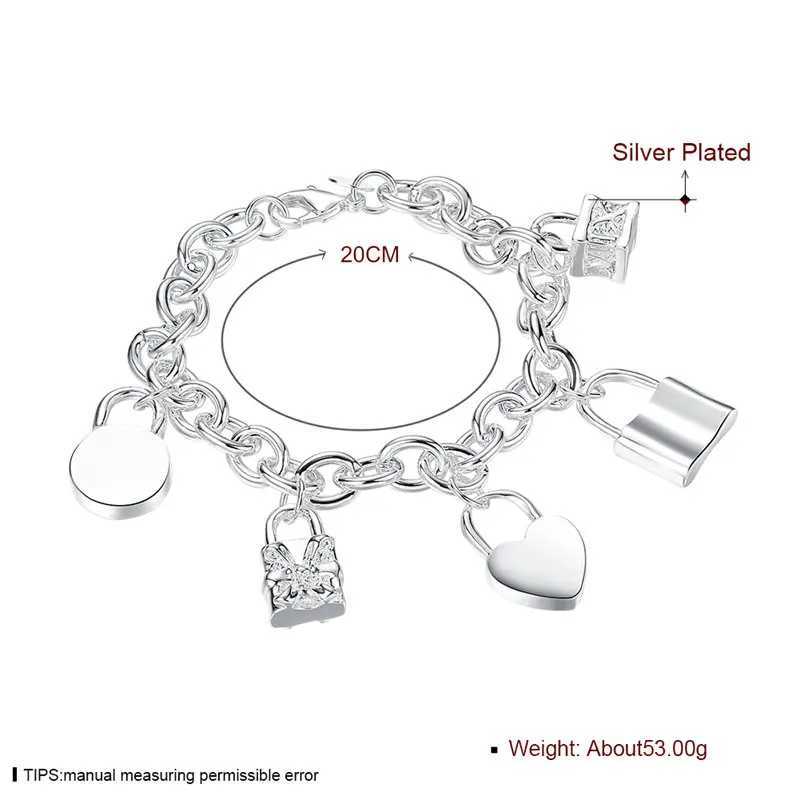 Charm 925 Sterling Silver 8 Inches Round Heart Lock Bracelet For Women Fashion Party Wedding Jewelry Gift Wholesale New W250606
