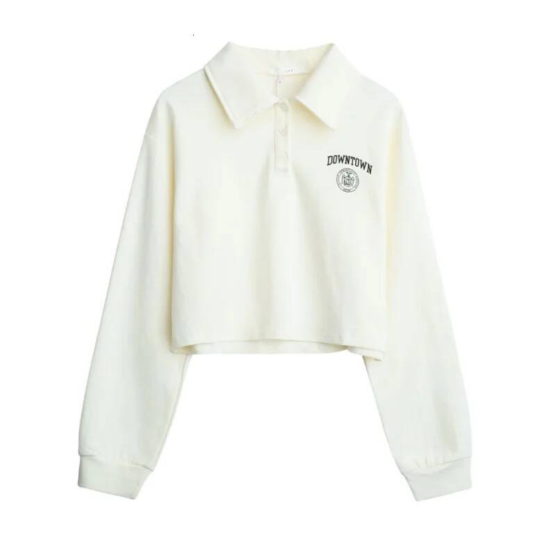 Sweatshirt Print Women Preppy Style Short Length Hoodie Long Sleeve Pullovers Button American Casual Spring Loose Sudaderas