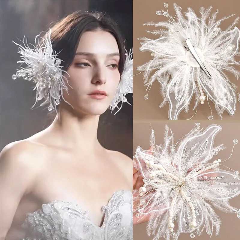Vintage Fascinator Lace Flower Duckbill Clip Dance Show White Floral Mesh Flower Hairpin Bridal Wedding Veil Headwear Girl/Women Z250605