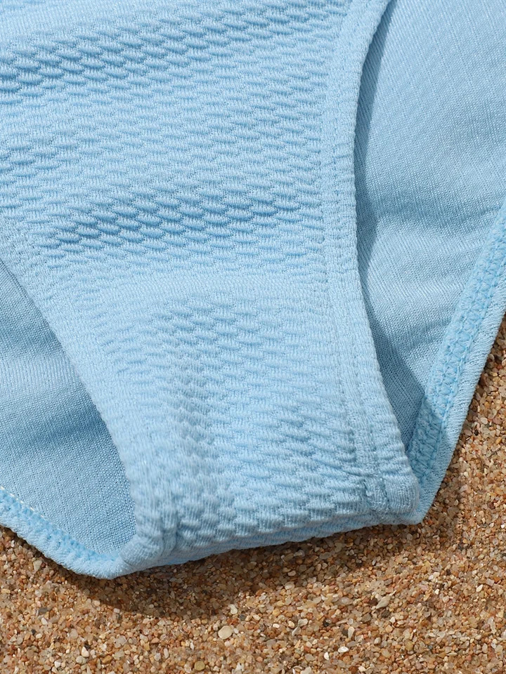 Girls Swimsuit Bikini 2025 Solid Ribbed Sling Bikinis Set High Waist Children Swimwear Three Piece Beach Kids Bathing Suit 250526