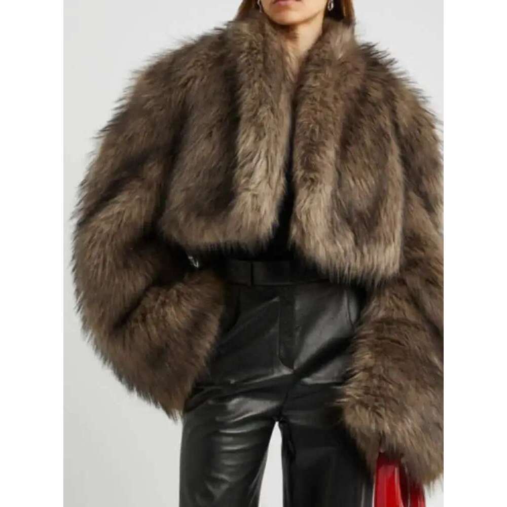 DEAT Fashion Women's Faux Coat V-neck Long Sleeve Loose Thick Imitation Mink Fur Grass Short Jacket Winter 2024 New 7AB5096