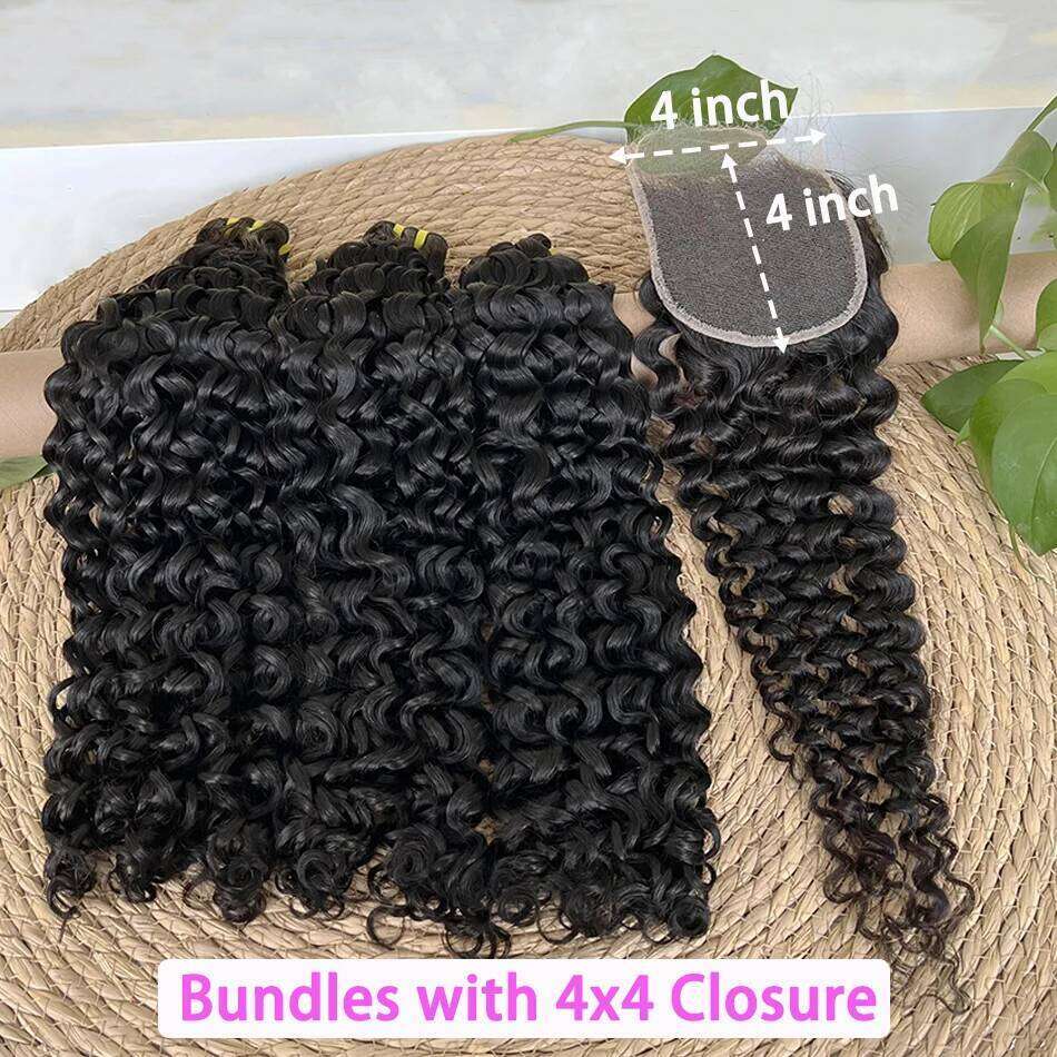 Deep Curly Double Drawn Human Bundles With 4x4 5x5 Closure 13x4 HD Lace Frontal Natural Color Raw Hair Weave Extensions