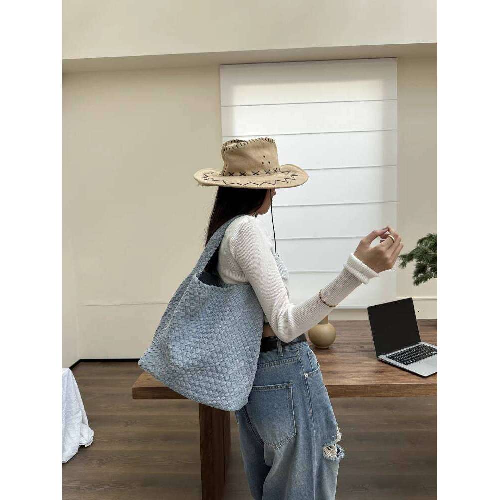 Denim Niche Design Handwoven Extra Large Capacity Tote inch Laptop Underarm Bag