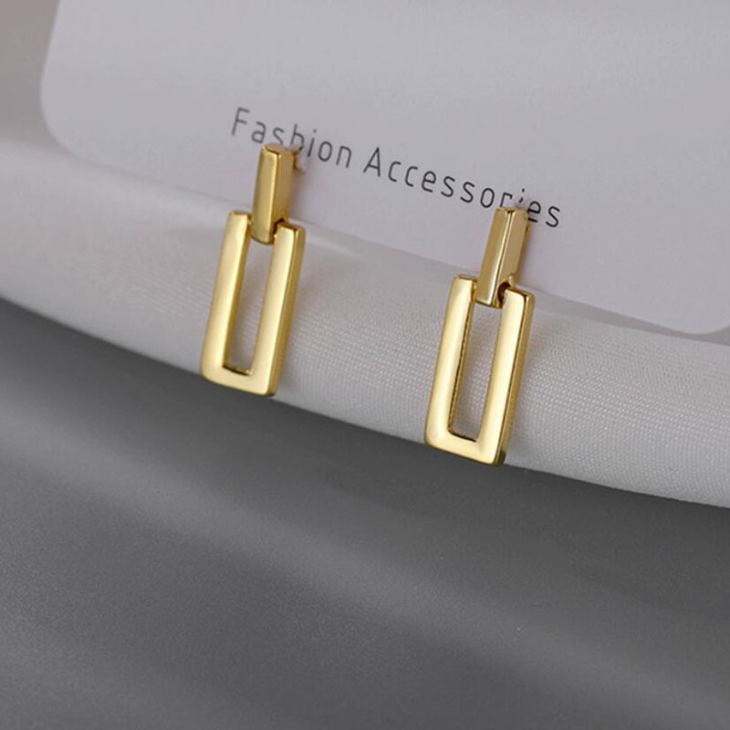 Minimalist Small Geometric Square Stud Earrings with Silver Needles Metal Inspired Individualistic