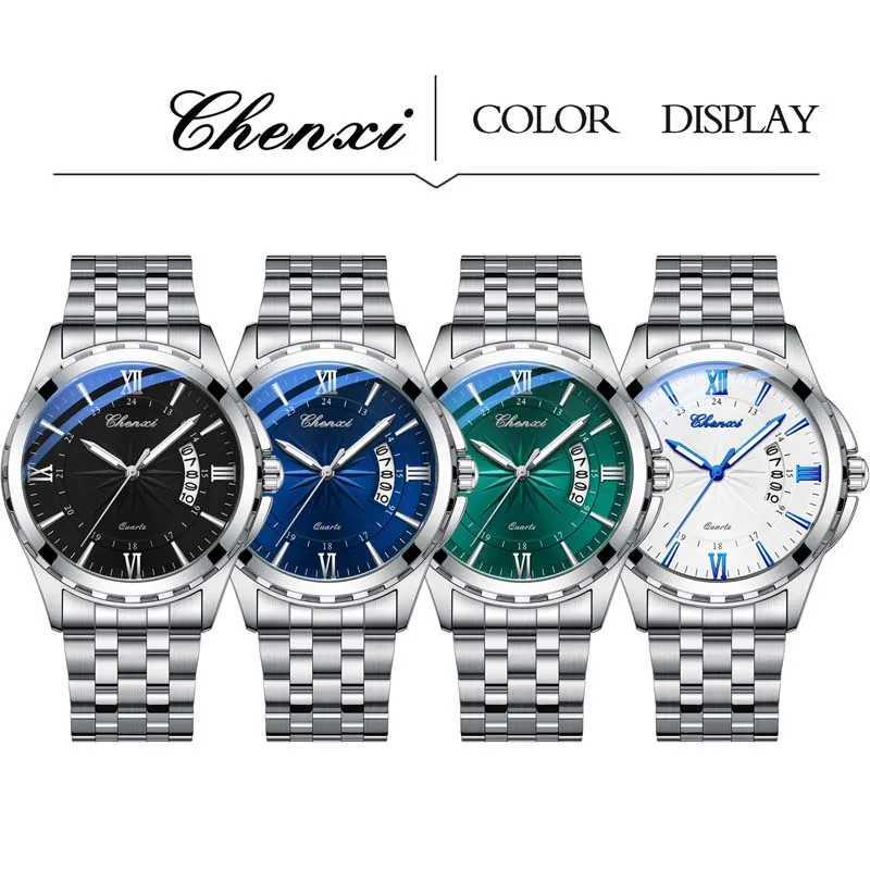 CHENXI Brand Silver Mens Watch Fashion Business Waterproof Calendar Quartz Wristwatch Mens Clock Stainless Steel Y250605