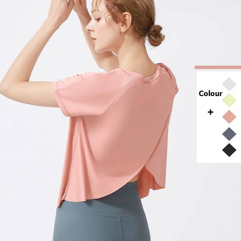 Loose Breathable Yoga T-Shirt Women Solid Color Round Neck Short Sleeve Workout Fiess Shirt Female Running Gym Top Sportswear