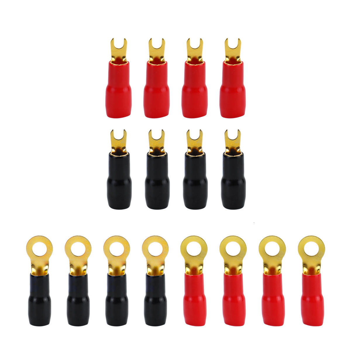 Car Audio Modification Round Fork Brass Terminal Block Red Black Insulated Soft Sheath High Temperature Resistant Set