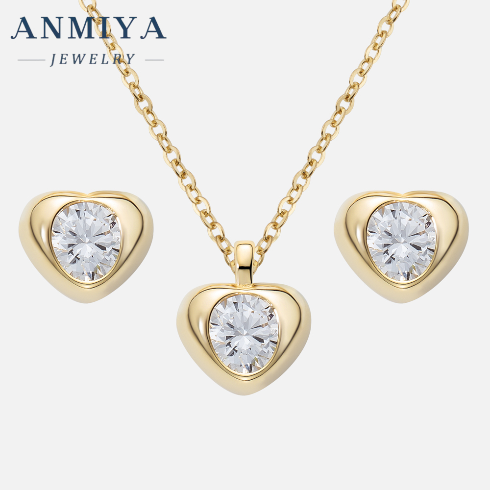 Wholesale Jewelry Heart Shape Zircon Necklace 925 Silver Jewelry Set for Women 18K Gold Plated Necklace Earring