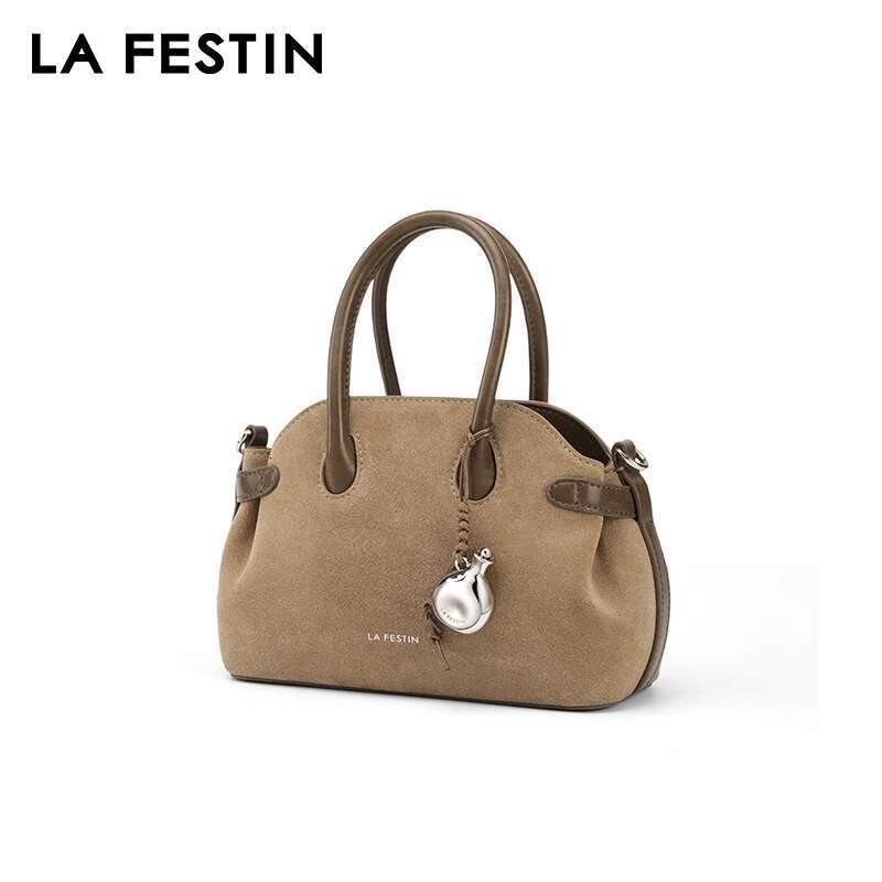 LA FESTIN Original Brand Women s New Suede Designer Handbag Boston Shoulder Crossbody Bowling Bag bag