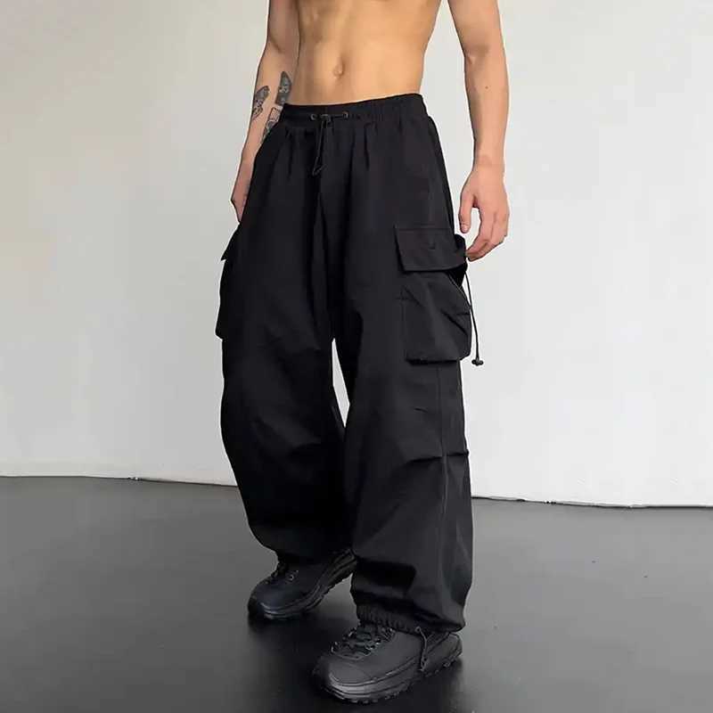 American Style Casual Pants Cargo Trousers High Street Drawstring Workwear Trendy Loose Versatile Straight Wide-Leg Casual Pants Z250605