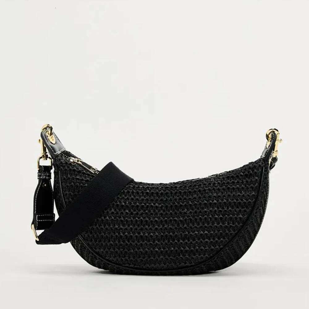 Fashion Woven Hobo Straw Bohemian Half Moon Travel Beach Bags For Women Handbags Designer Handmade Shoulder Crossbody Bag
