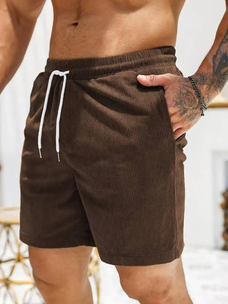 Summer Solid Color Lace up Sports Pants Corduroy Minimalist 54 Shorts Mens Shorts Casual Pants 250605