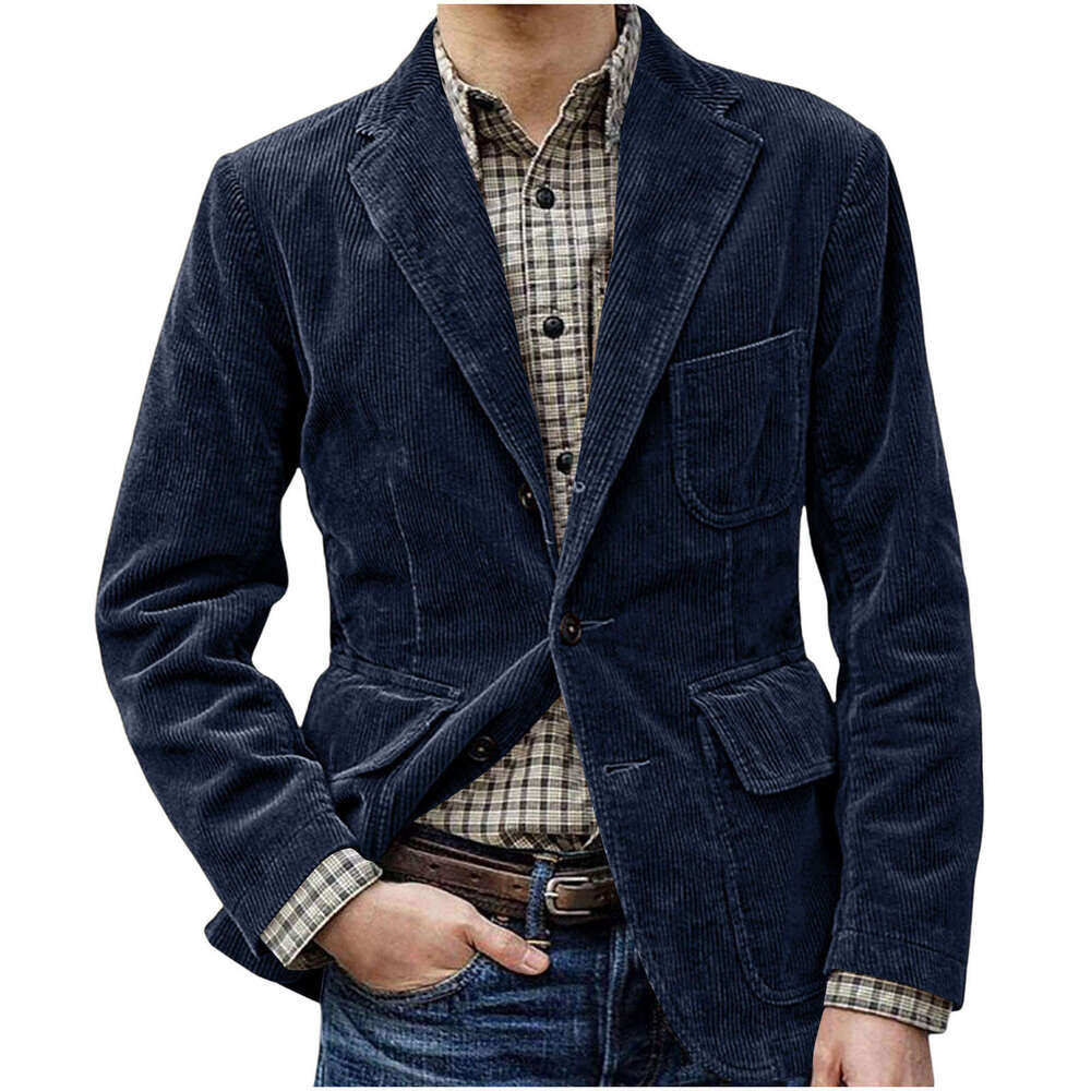 Spring And Autumn New Corduroy Suit Casual Notched Lapel Jacket Men's Solid Color Blazer B5