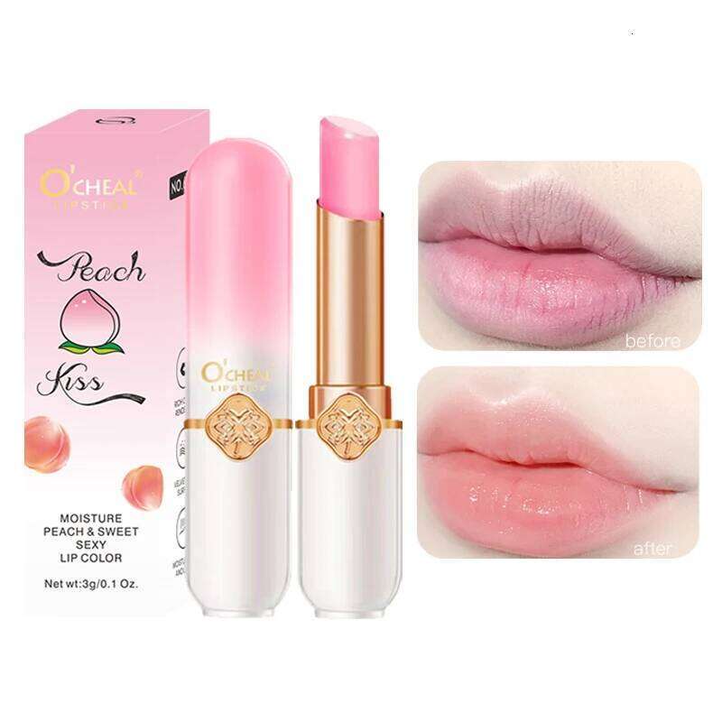 free shipping O'CHEAL Color Fruit Lipstick Peach Temperature Changing Lip balm Moisturizing Waterproof Long Lasting Moisturizes Lip Balm