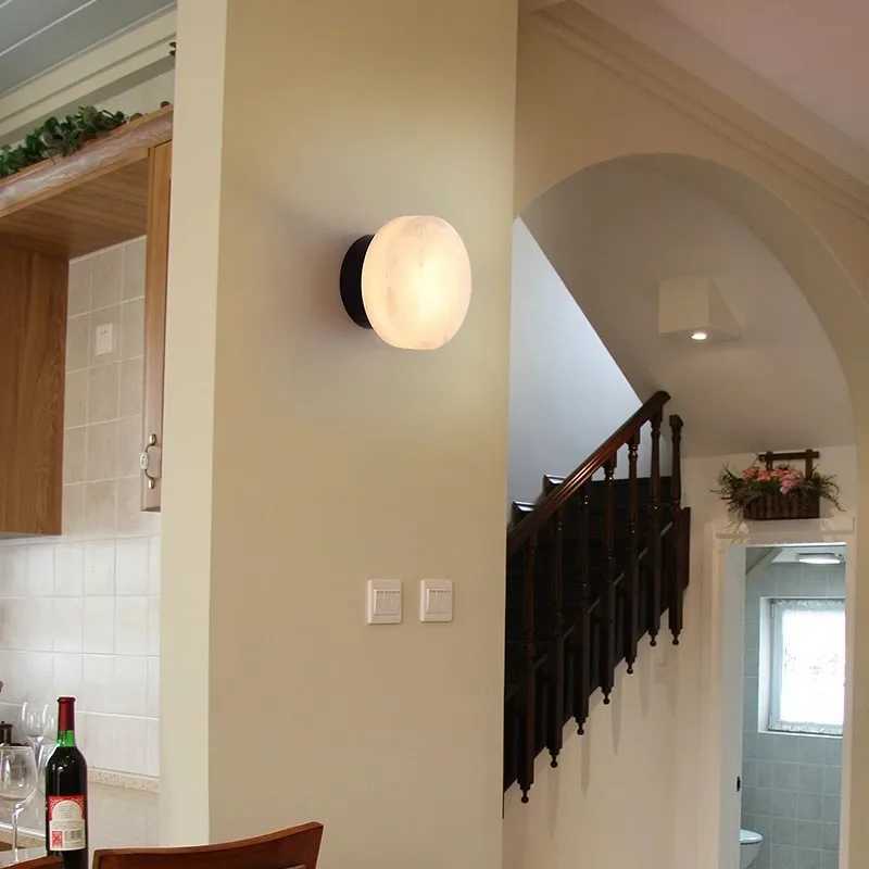 Modern Marble Wall Lamp LED Small Lamp for Bedroom Bedside Living Room Hotel Indoor Decor Simple Hallway Round Sconce Lamp Z250605