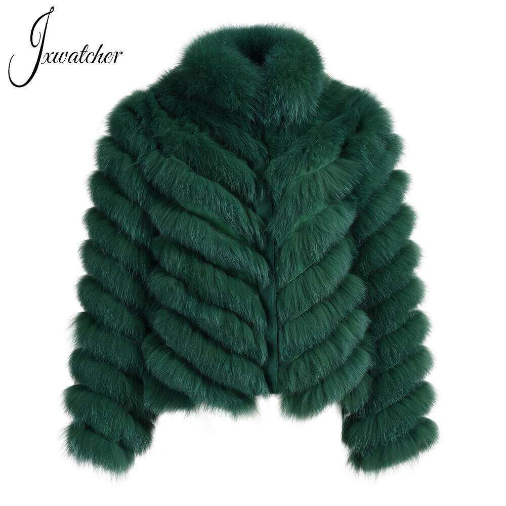 Jxwatcher Women's Fox Coat High-Grade 100% Real Silk Liner Reversible Wear Jacket Double Side Coats Natural Fur Jackets