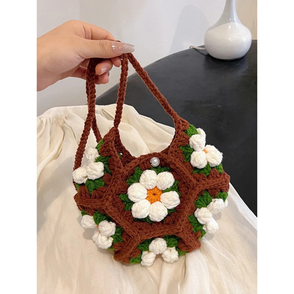 Knitted Bags Spring Summer Floral Contrast Color Soft Crossbody Bag Women Daily Holiday Casual Shoulder Packs 250605