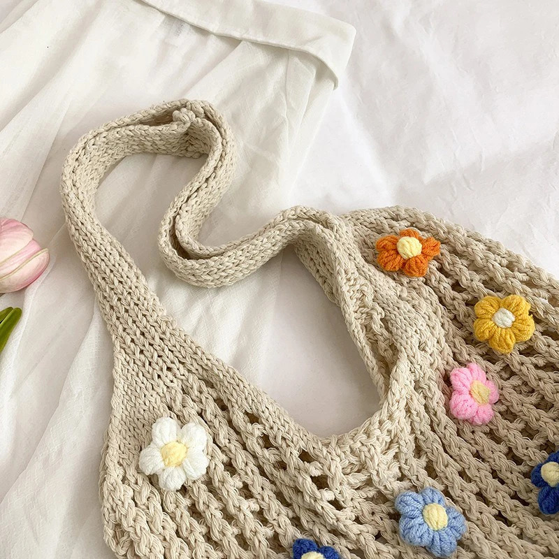 Ins Handbag Knitted Loose Wool Bag Singleshoulder Simple and Lightweight Woven Beach Bag 250605