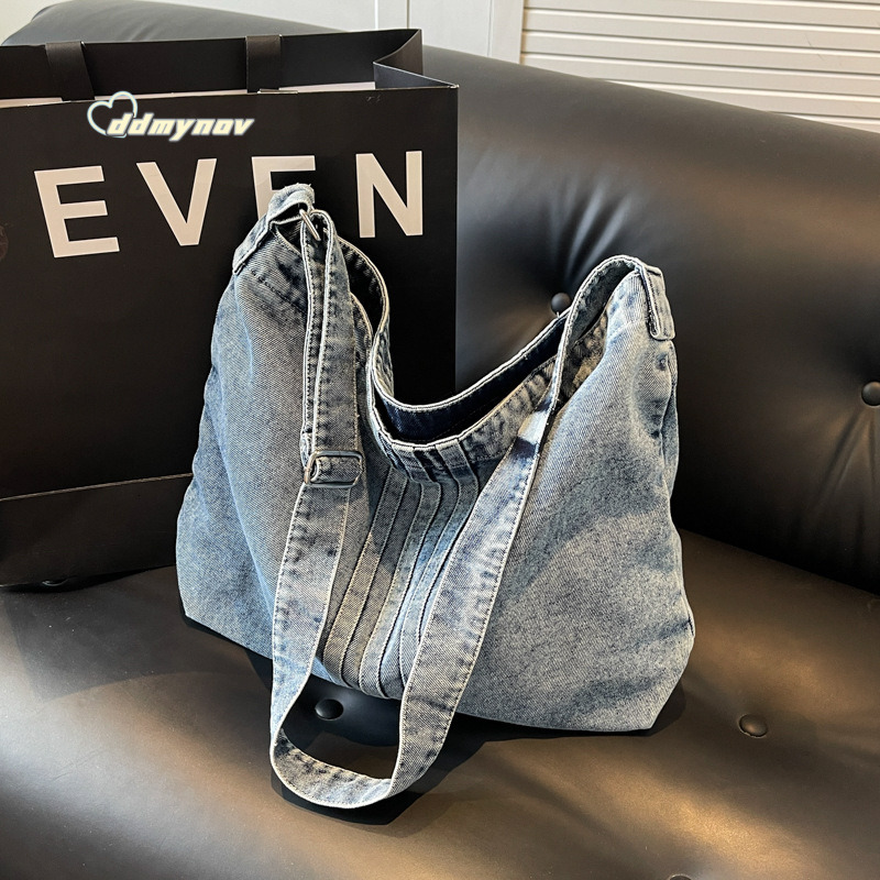 Casual Style Washed Denim for Women 2025 New Literary Canvas Shoulder Large Capacity Tote Bag ddmynov
