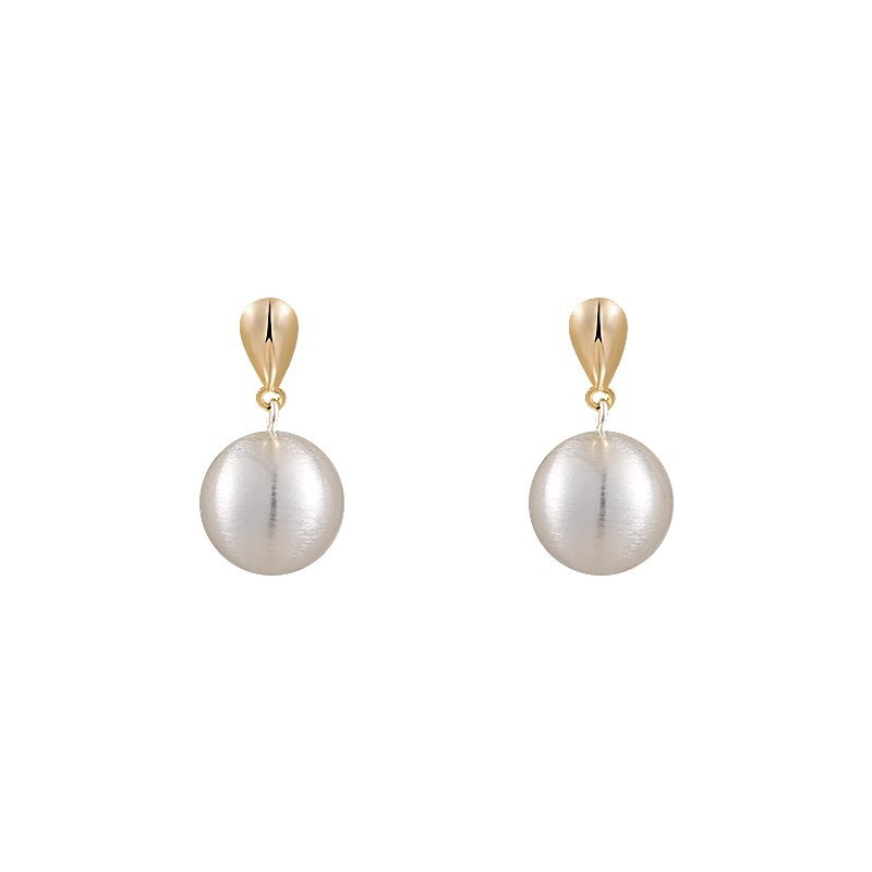 New Arrival Stylish and Versatile Imitation Pearl Metal Frosted Ball Stud Earrings for Women Fashionable Cold toned Color blocking Earrings