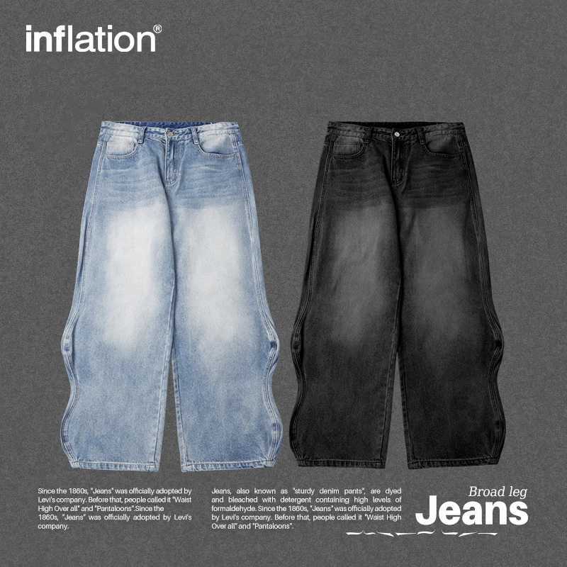 INFLATION Brand Baggy Wide Leg Boyfriend Jeans Unisex Vintage Washed Blue Denim Trousers Male Pants Plus Size Z250605