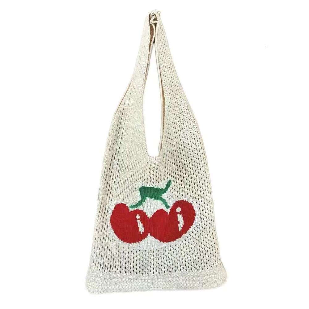 New Large Capacity Tote Cherry Knitted Hollow Shoulder Woven Bag B5
