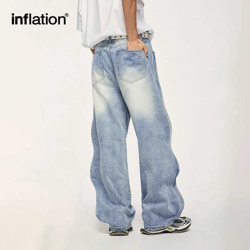 INFLATION Brand Baggy Wide Leg Boyfriend Jeans Unisex Vintage Washed Blue Denim Trousers Male Pants Plus Size Z250605