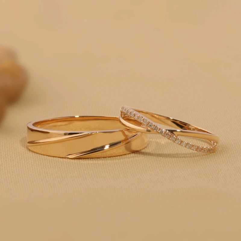 Exquisite Designer Handcrafted Streamline Design 18K/14K/9K Gold Couple Rings Luxurious Wedding/Engagement Bands for Him Her W250606