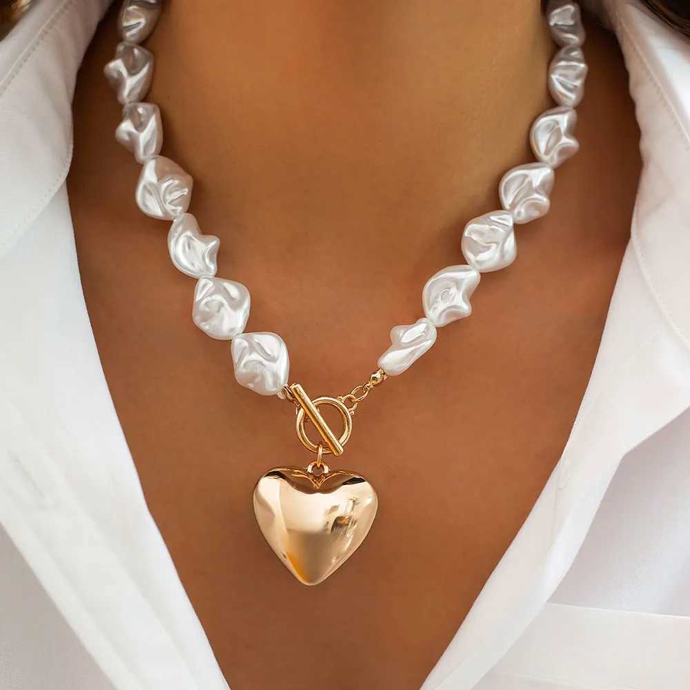 Elegant Jewelry Imitation Irregular Pearl Pendant Necklace Big Geometry Chain Unique Women Valentines Fashion Necklace N0466 Y250605
