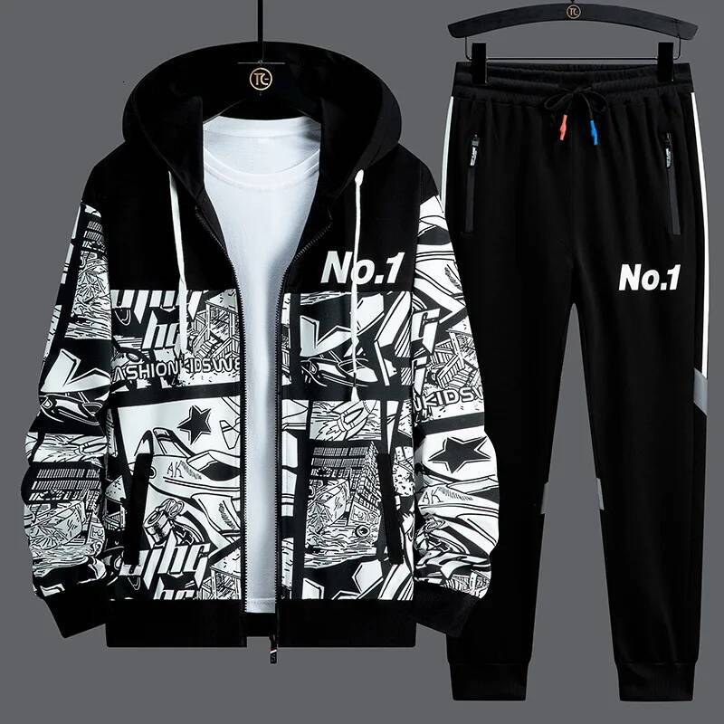 Ddmyoutdoor Spring Men Sportswear Tracksuit Piece Running Sets Sports Suit Jacket Pant Sweatsuit Male Print Clothing Streetwear Jogging Suit