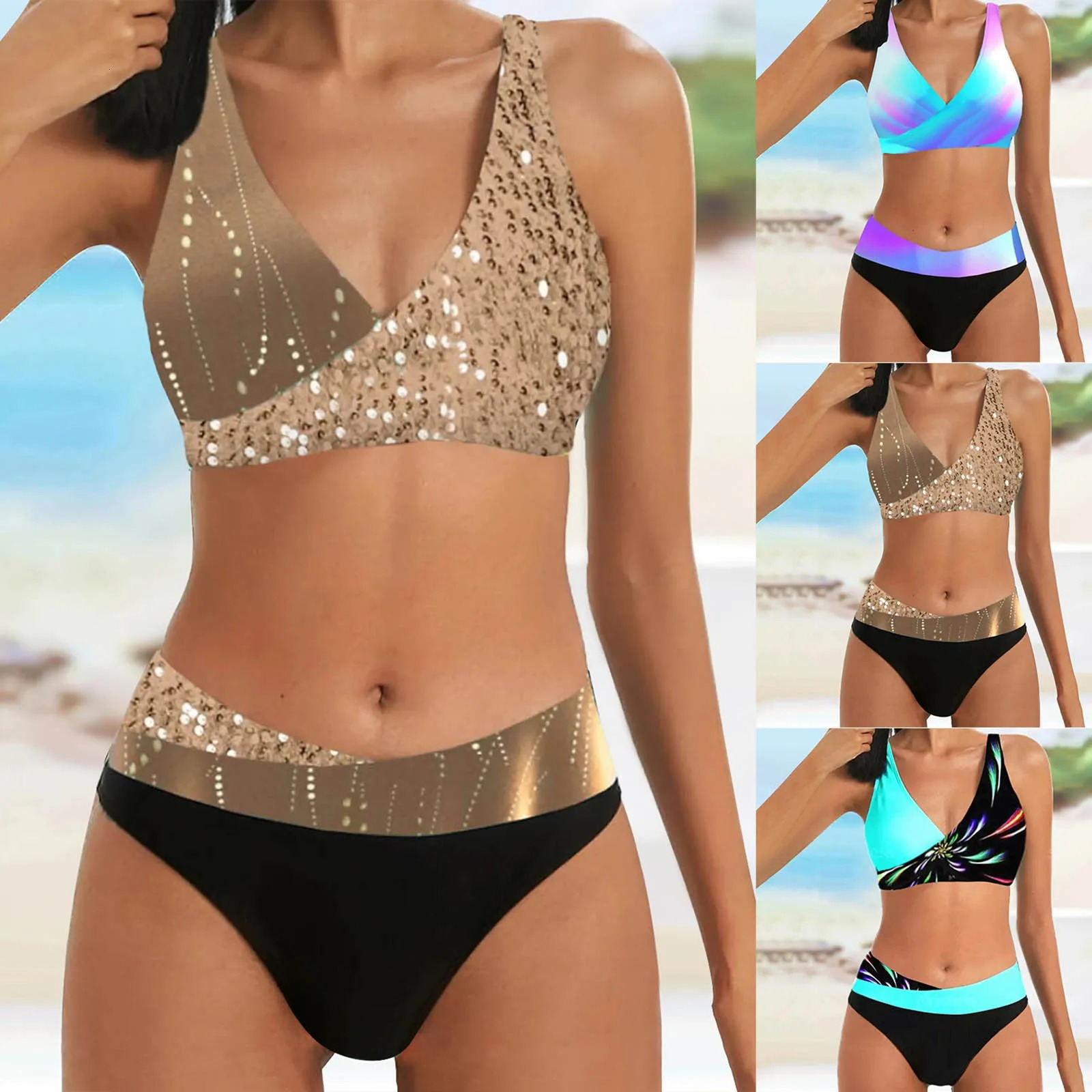 Swimwear 2024 Women WomenS Colour Print High Waisted Tankini Triangle Panties Two Pieces Set Swimsuit Ropa De Mujer 250530