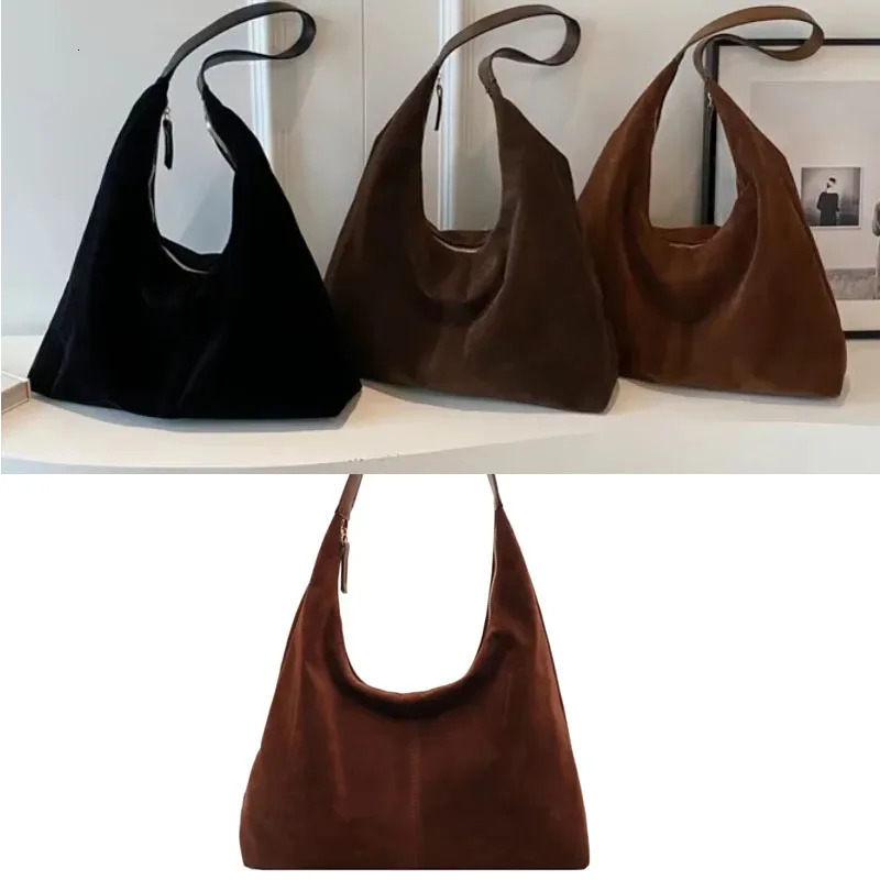 Women Vintage Suede Tote Bag Fashion Autumn Winter Trend Large Capacity Underarm BagsCommute Shoulder Crossbody Bags 250605