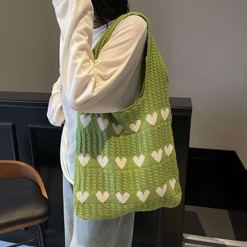 New Knitted Woven Heart-Shaped Women's High-End Exquisite Yarn Handbag Shoulder Shopping Bag B5
