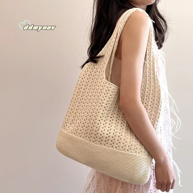 New Knitted Handwoven Tote Shoulder Women's Yarn Handbag Shopping Bag ddmynov