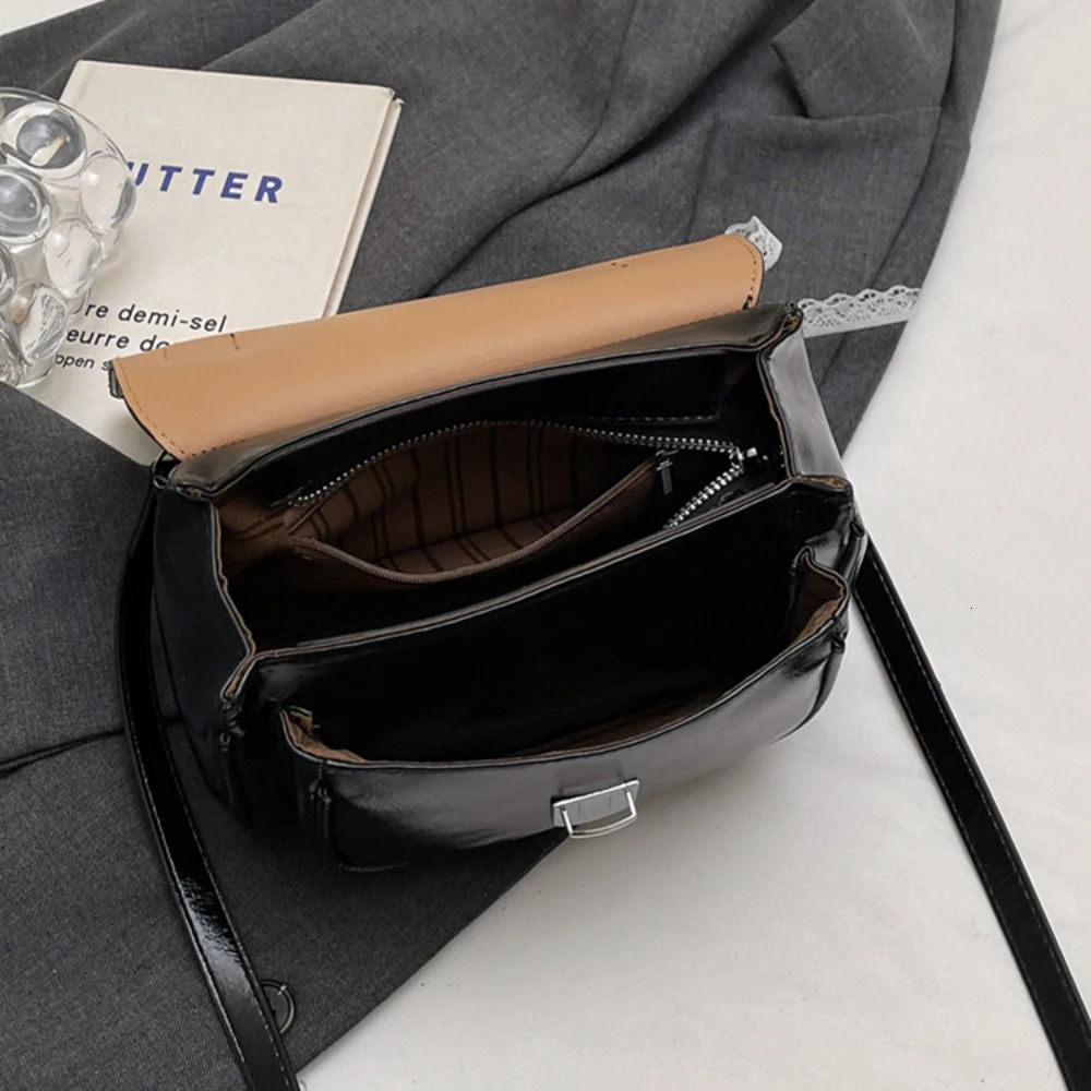 Glossy PU Buckle Crossbody Bag for Women Korean Simple Large Capacity Casual All-Match One Shoulder Bags Commute Handbags 250605