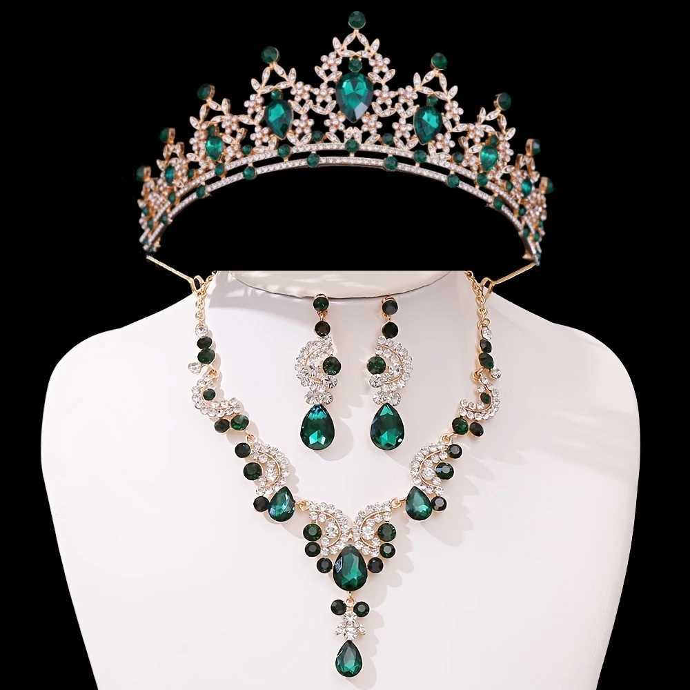 3Pcs Crystal Crown Necklace Earring Set Rhinestone Bridal Jewelry Set Women Bridal Wedding Hair Accessories Jewelry Crown Tiara Z250605