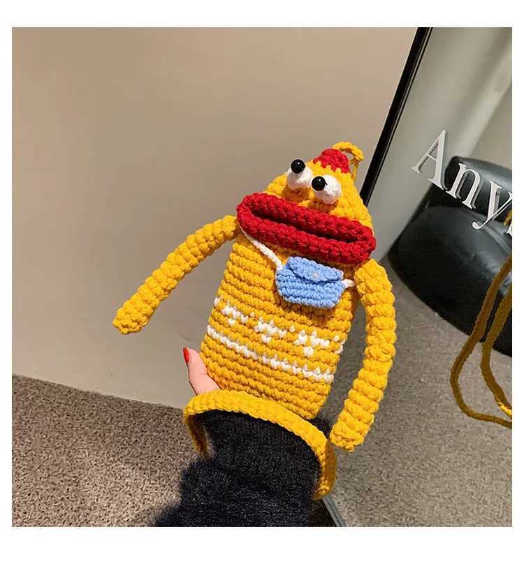 Kawaii Crossbody Bag Handmade Knit Handbag Women Girls Phone Bags Cartoon Sausage Mouth Small Messenger Bag Coin Purse M250606