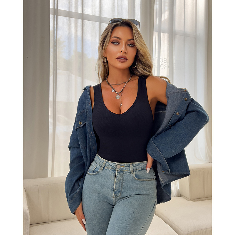 2Pcs Designer Women Fittness Suit European Size Hot-Selling Ribbed V-Neck Waist-Slimming Body-Shaping Waist-Cinching Hip-Cinching Extended Seamless Ve