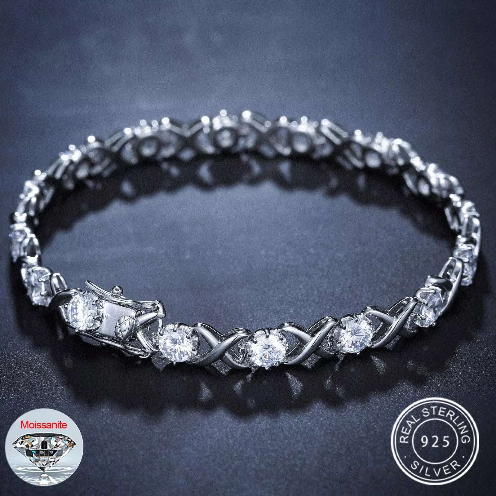 Spin Real 3-8mm Moissanite Sparkling Full Diamond 925 Sterling Silver Wedding Engagement Party Jewelry Bracelets For Women Men