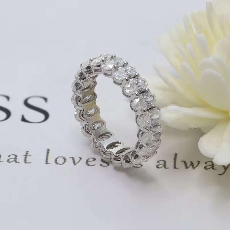 Paston Jewelry DE VVS1 3x5mm Oval Moissanite Diamond Full Eternity Ring Band Hot Sale Silver Women Wedding Band